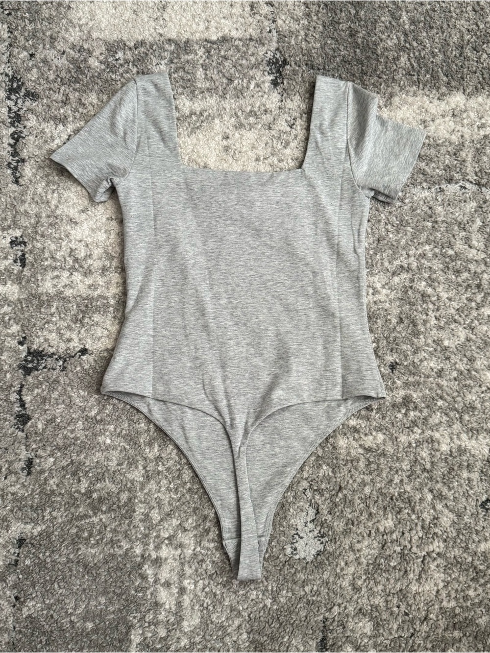 Aritzia Gray Square-Neck Short Sleeve Bodysuit